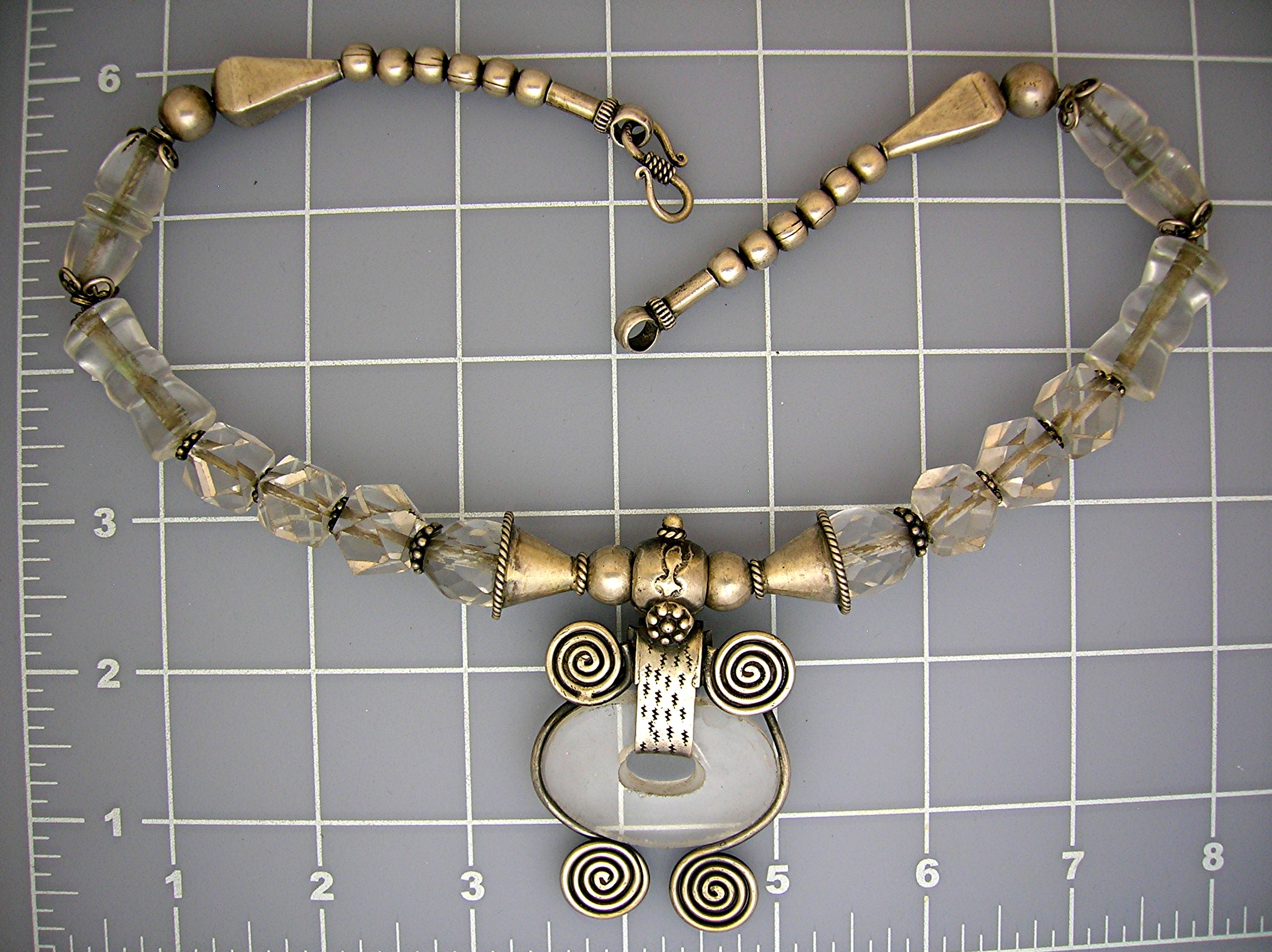 Sterling Silver Antique Carved Crystal Necklace India