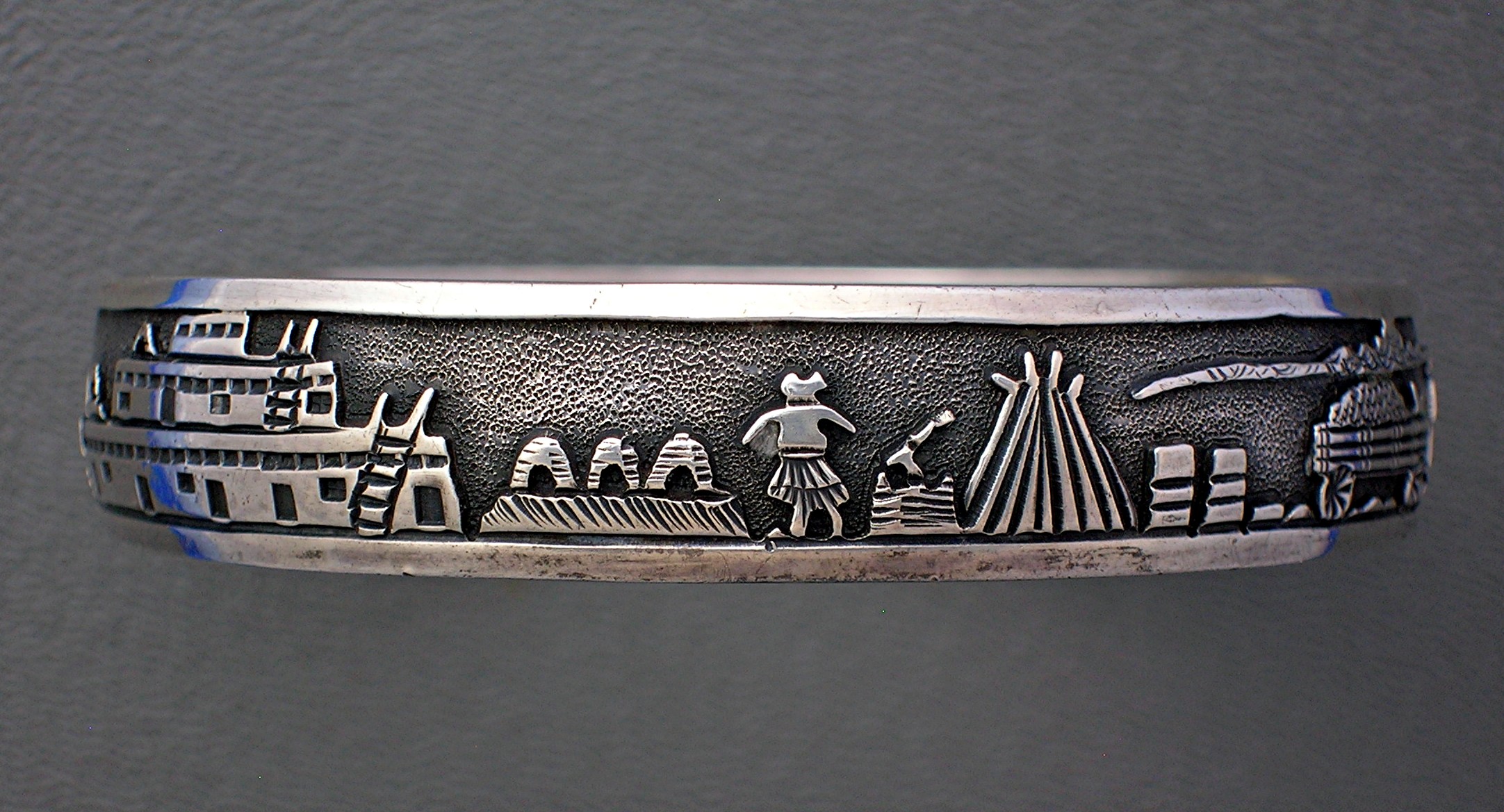 Navajo Sterling Silver Storyteller Cuff Signed LH