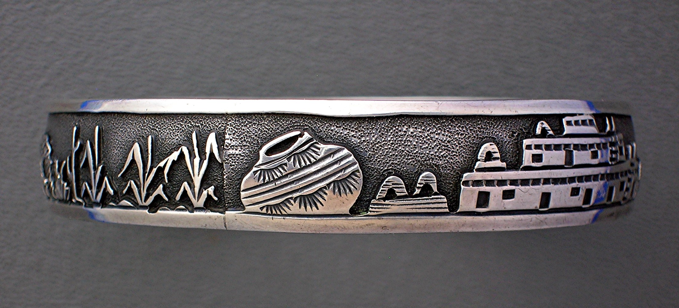 Navajo Sterling Silver Storyteller Cuff Signed LH
