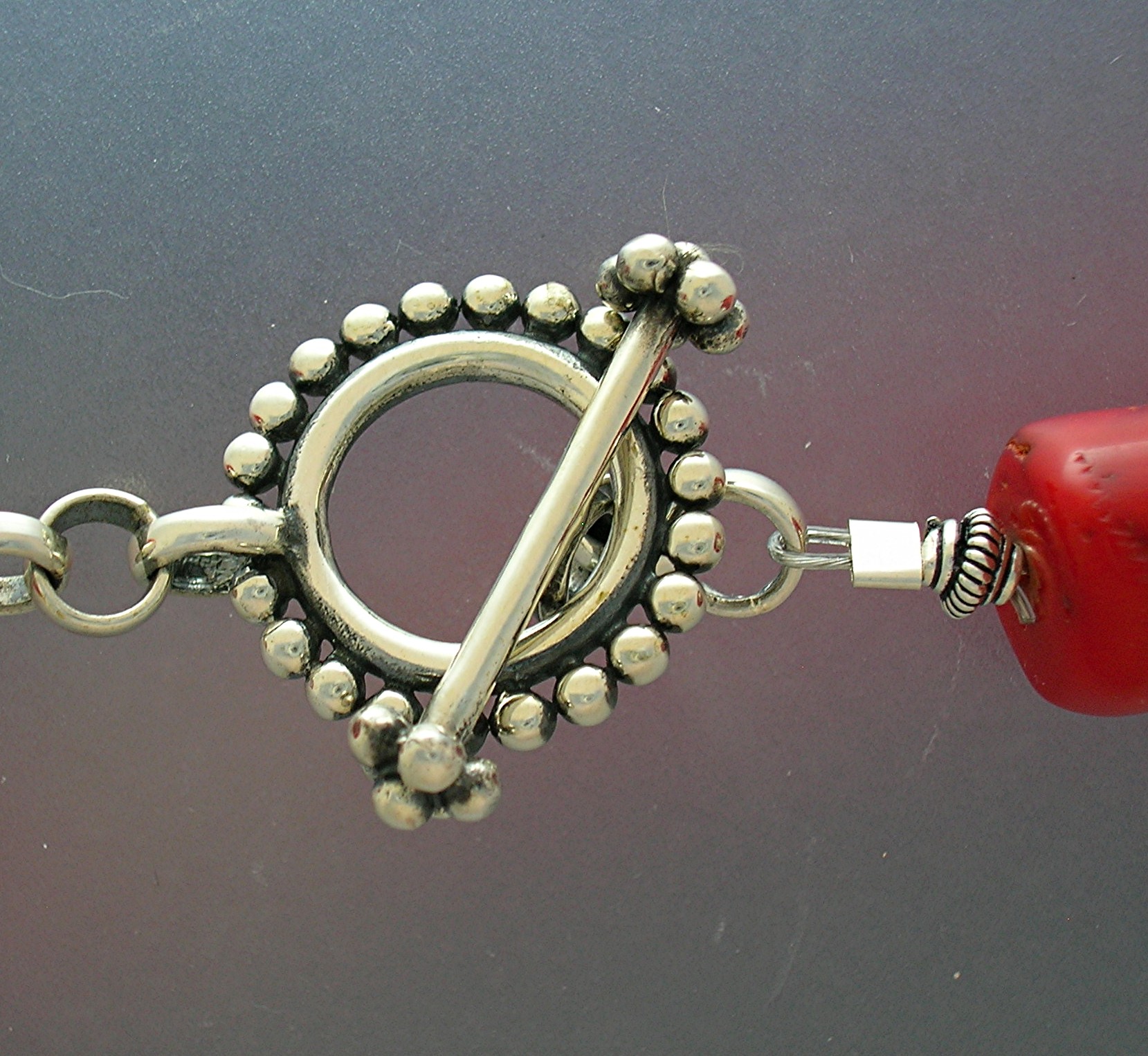 Coral Sterling Silver toggle Clasp Necklace