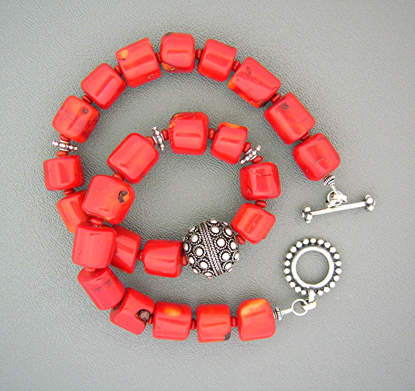 Coral Sterling Silver toggle Clasp Necklace