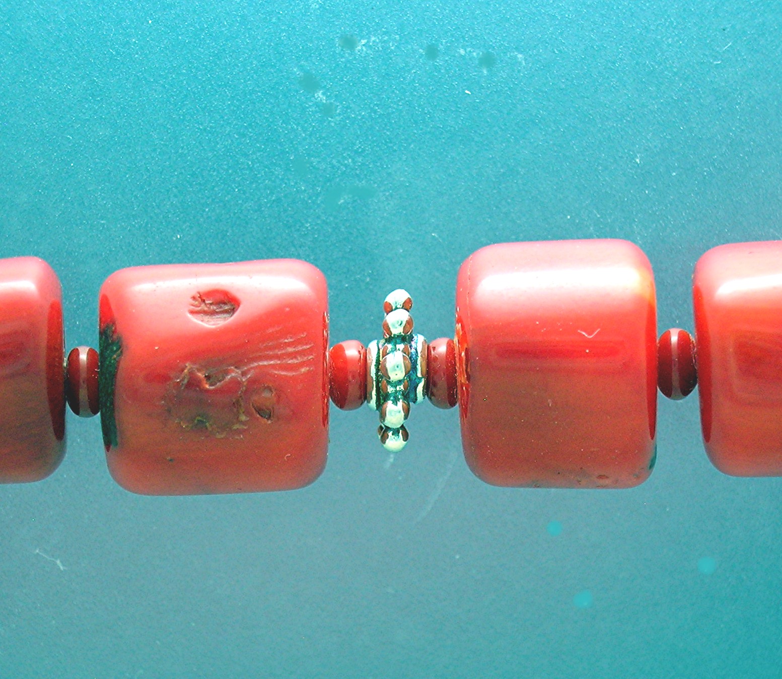 Coral Sterling Silver toggle Clasp Necklace