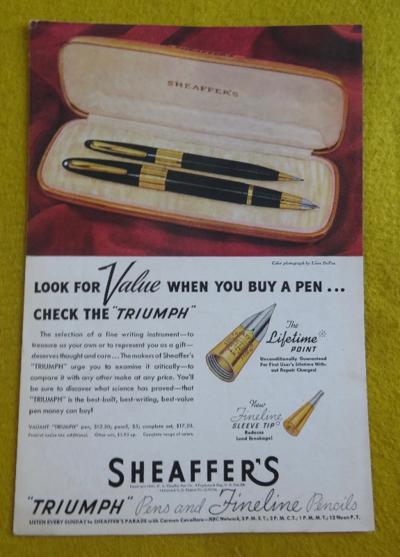 1946 Sheaffer's Pens With The Triumph Pens & Fine Line Pencils
