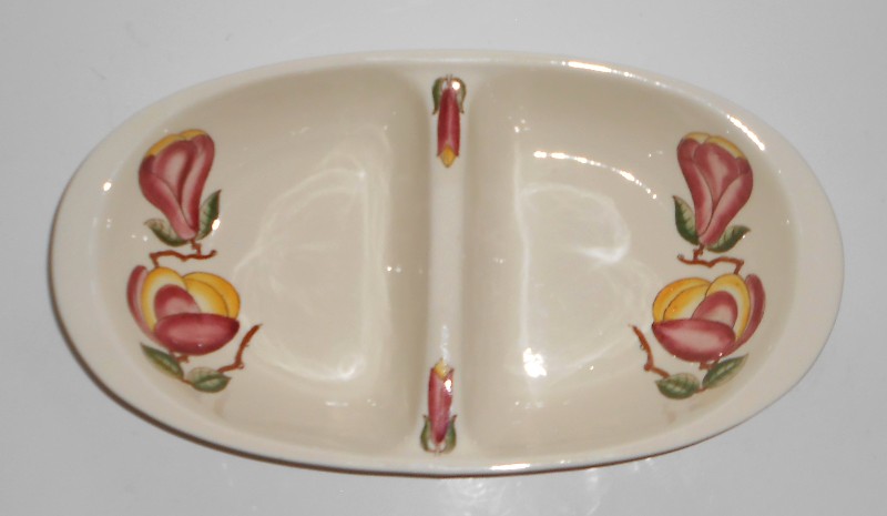 Vernon Kilns Pottery RARE Lotus Divided Vegetable Bowl MINT