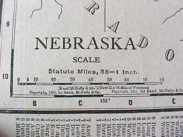 Map Kansas Nebraska 1912 Antique