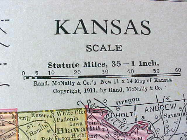 Map Kansas Nebraska 1912 Antique