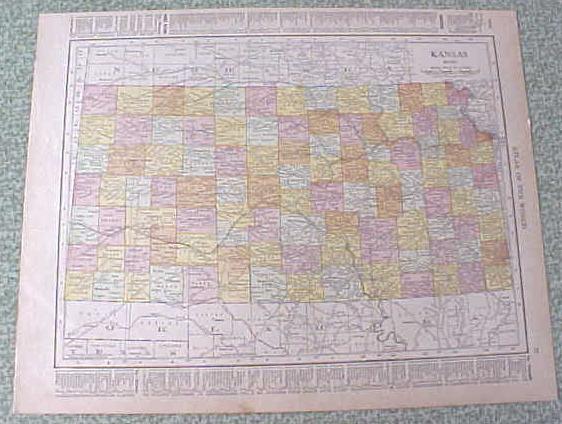 Map Kansas Nebraska 1912 Antique