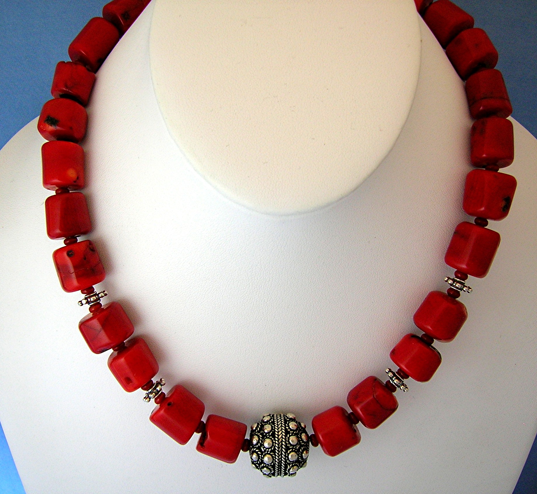Coral Sterling Silver toggle Clasp Necklace