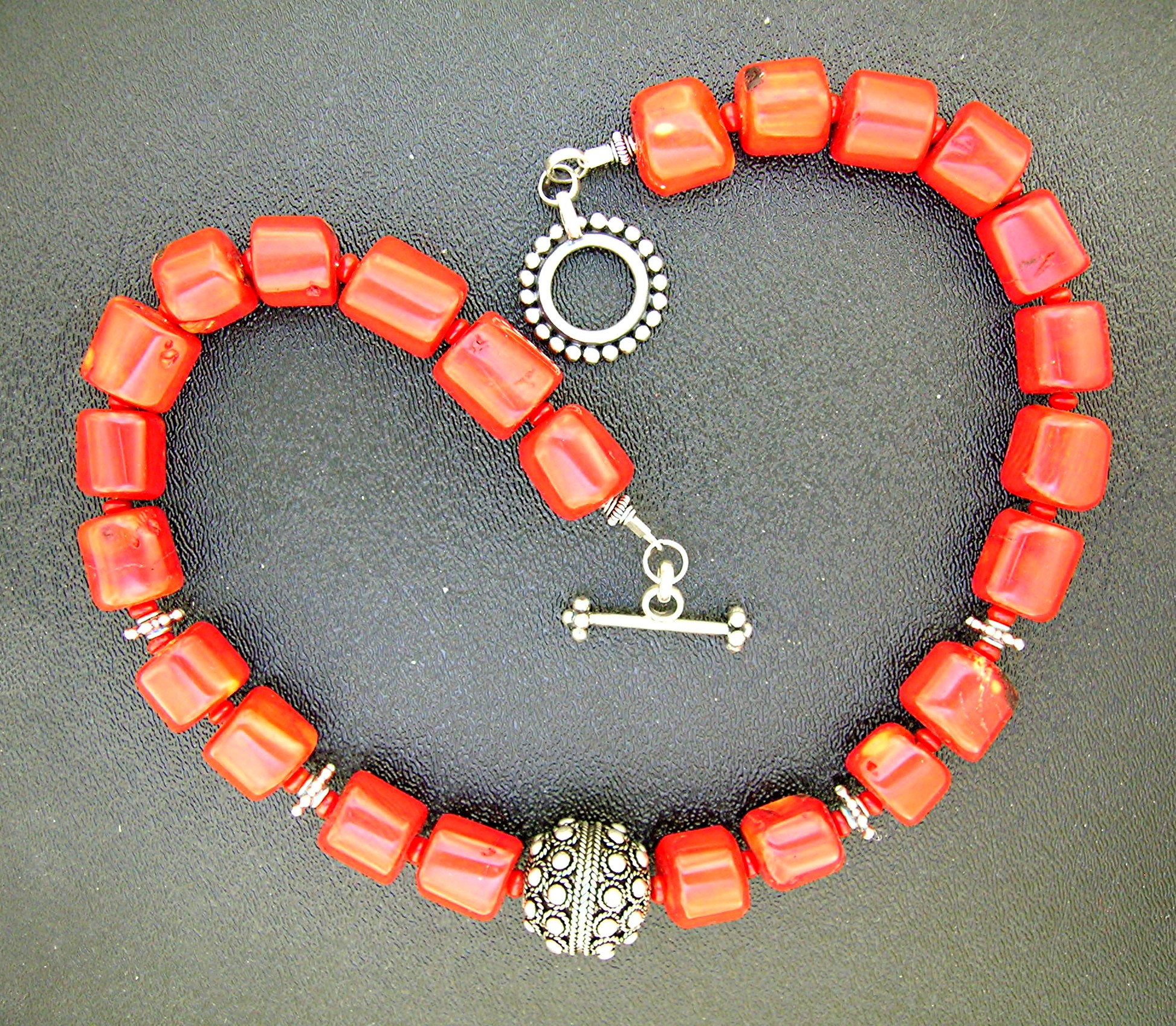 Coral Sterling Silver toggle Clasp Necklace