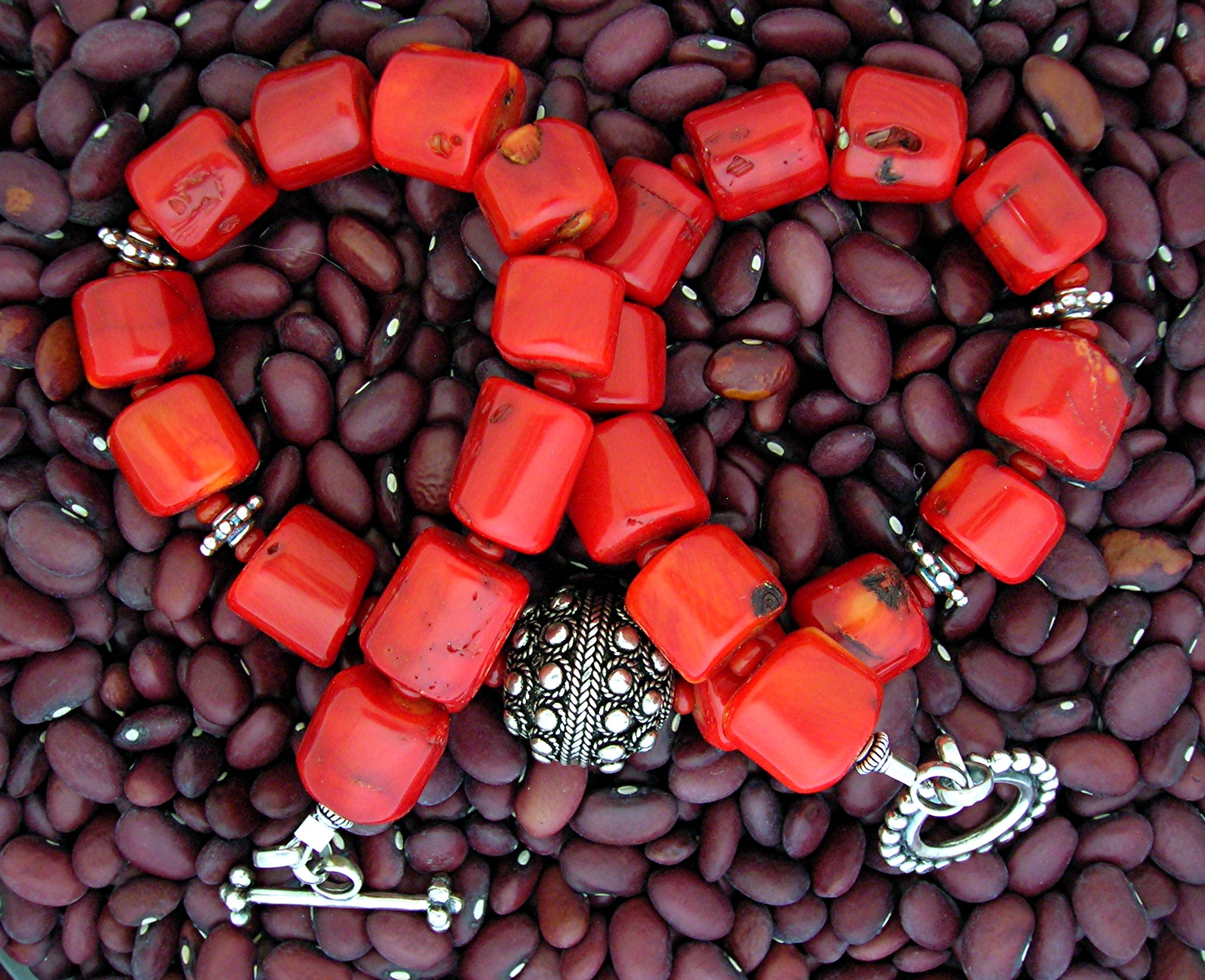 Coral Sterling Silver toggle Clasp Necklace