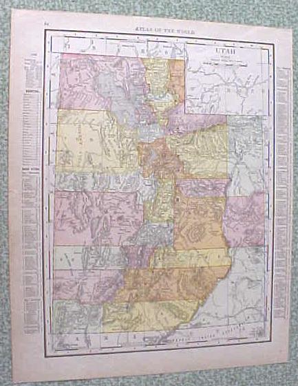 Map Utah Wyoming 1912 Antique
