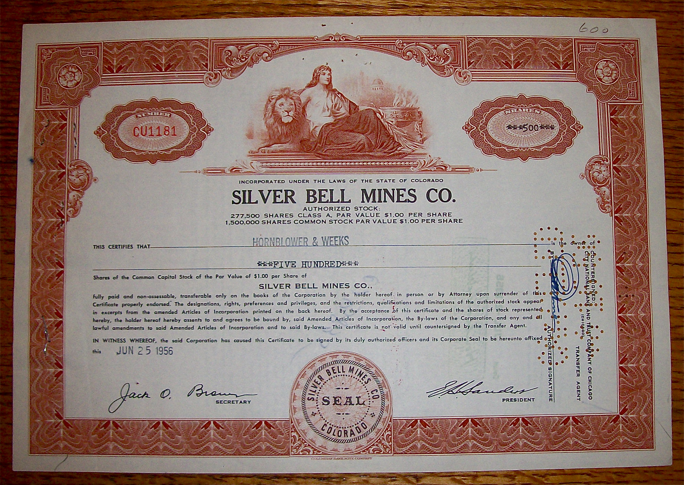 1956 Silver Bell Mines Company Stock Certificate
