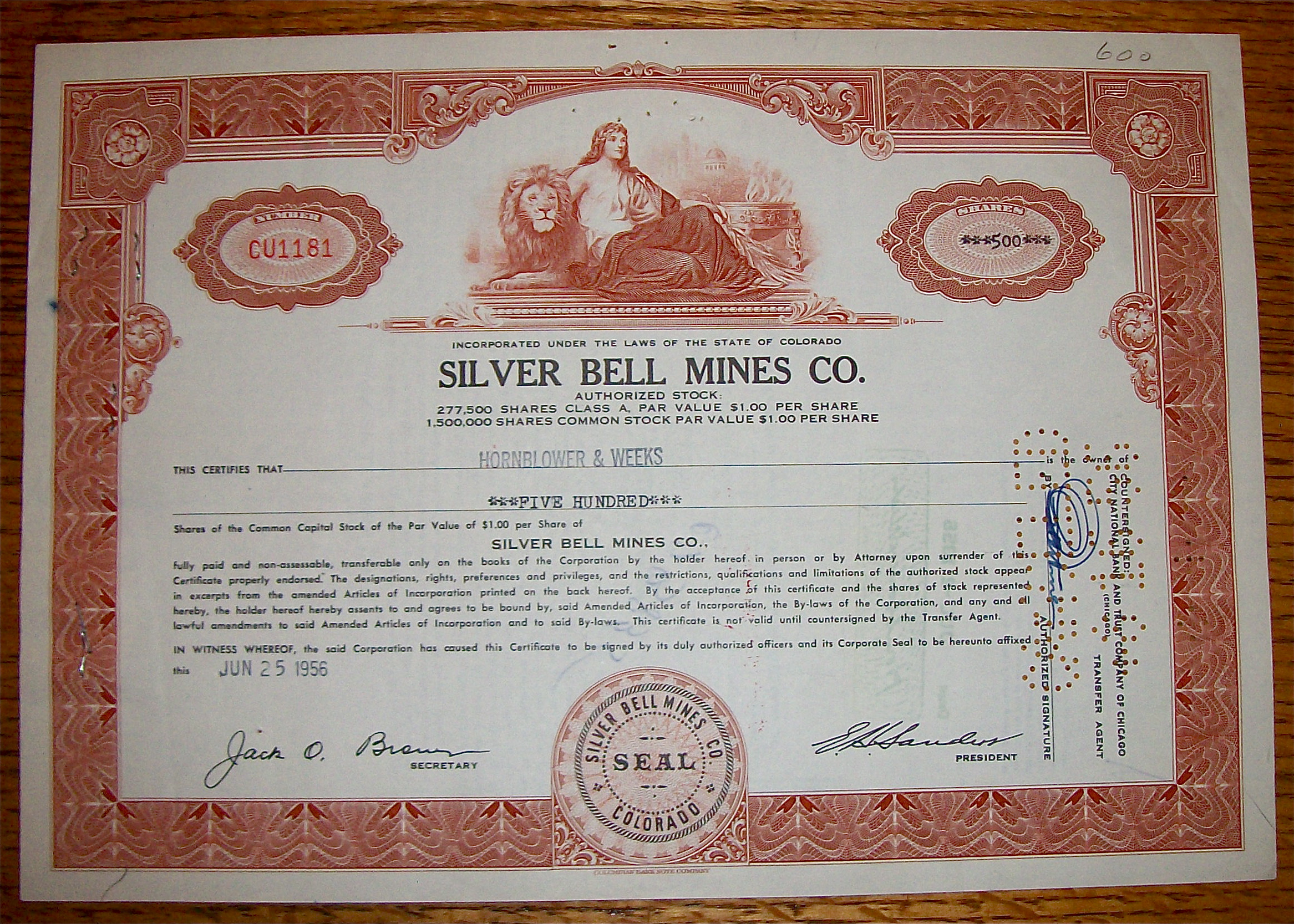 1956 Silver Bell Mines Company Stock Certificate