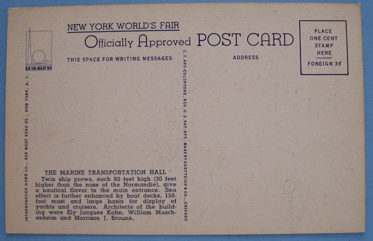 Marine Transportation Hall Postcard (New York Fair)
