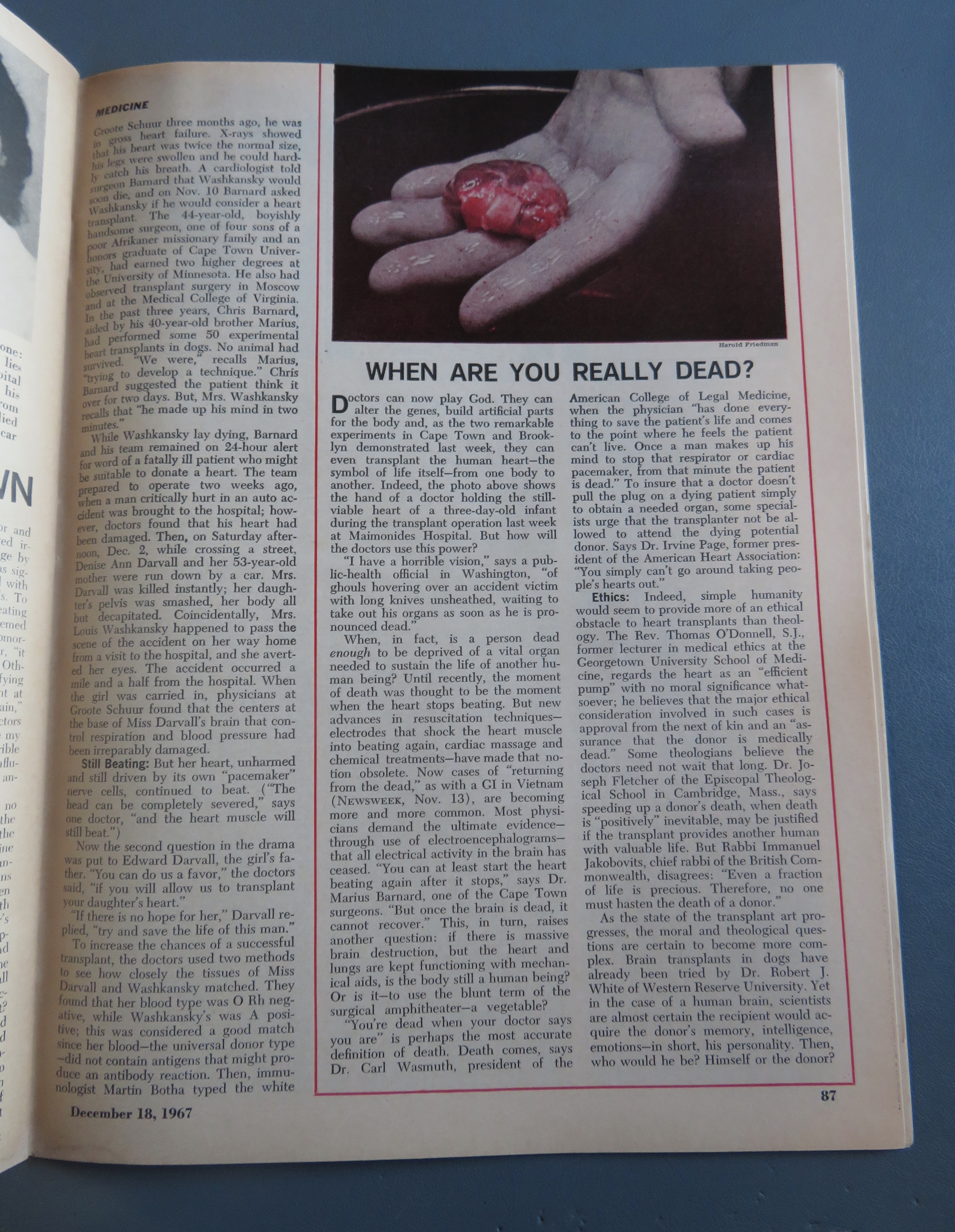 Newsweek Magazine December 18, 1967 Transplant Surgery
