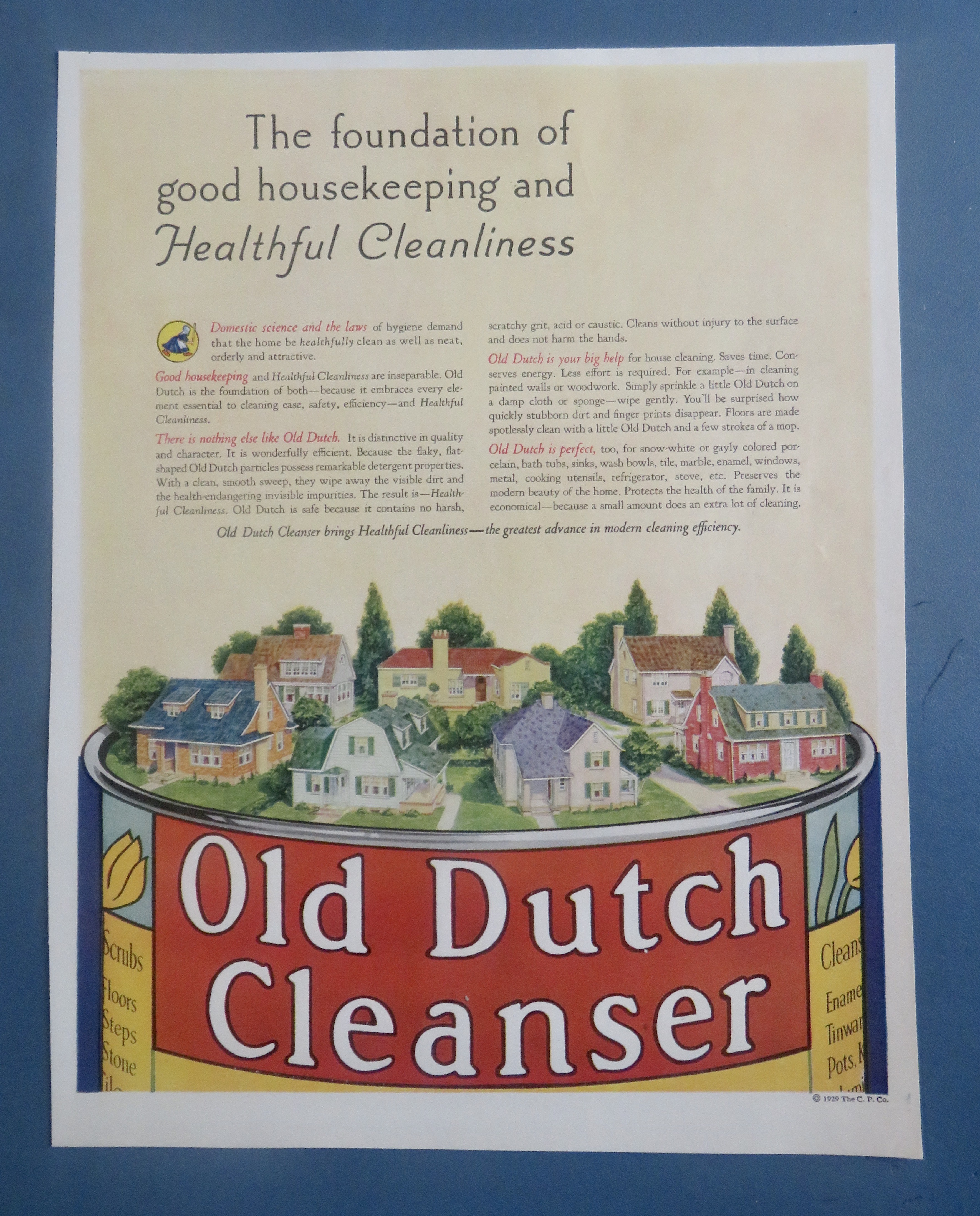 1929 Old Dutch Cleanser with Houses On Top Of Can