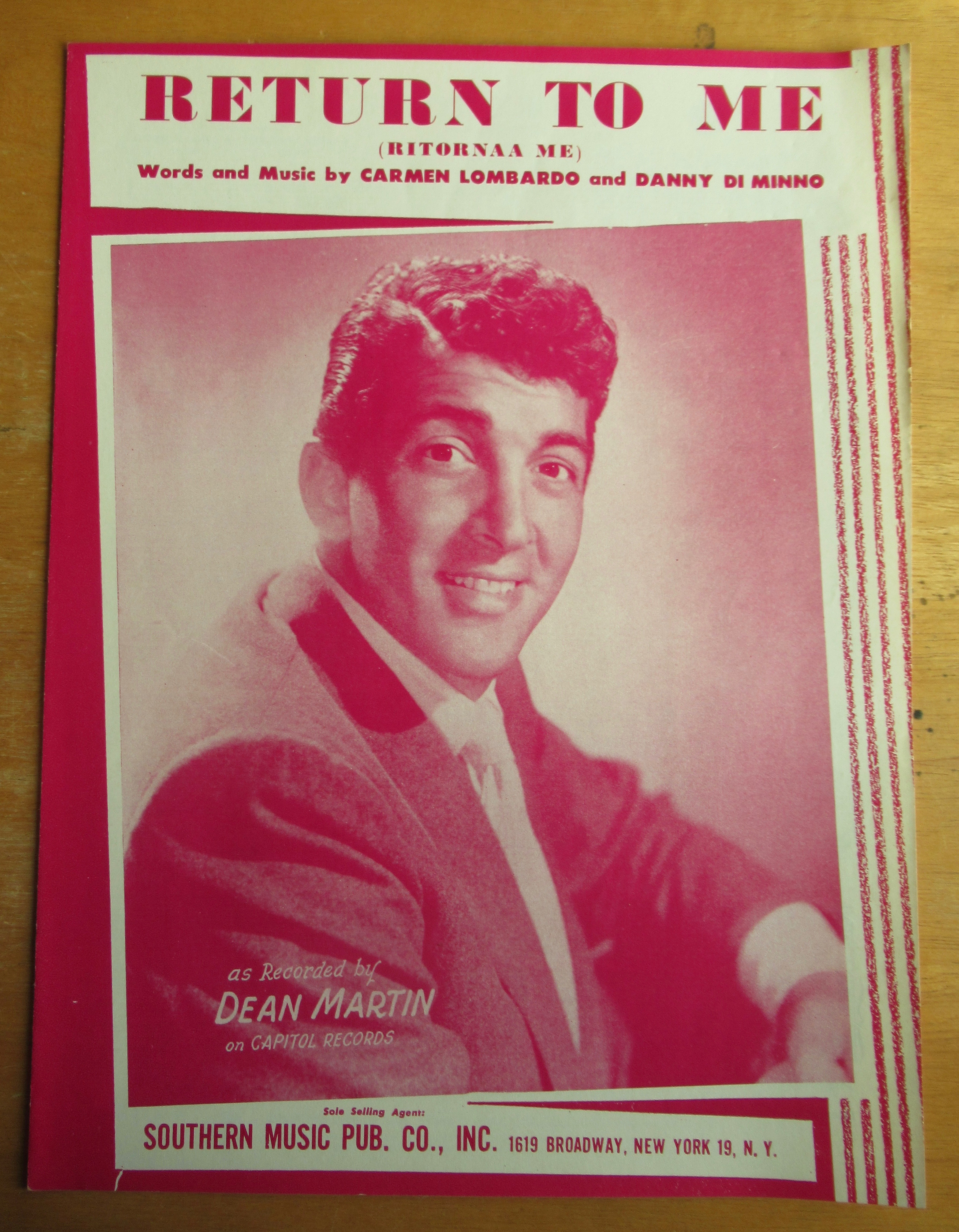 Sheet Music For 1957 Return To Me (Ritornaa Me)