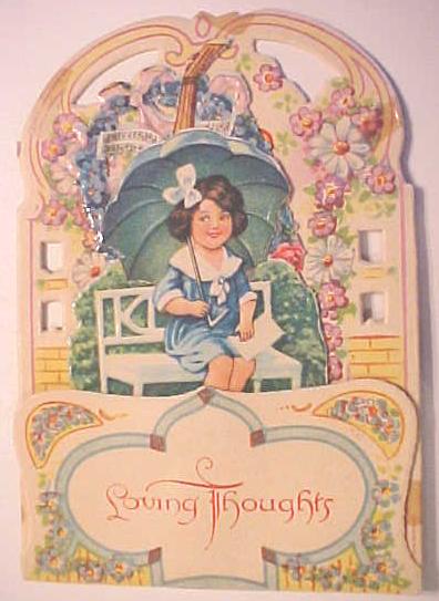 Fold Out Valentines Card Girl with Umbrella 1910-20's