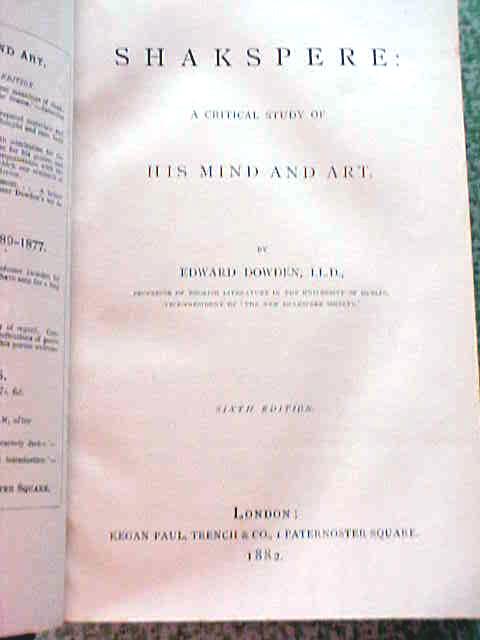 Shakspere His Mind and Art Dowden Leather 1882