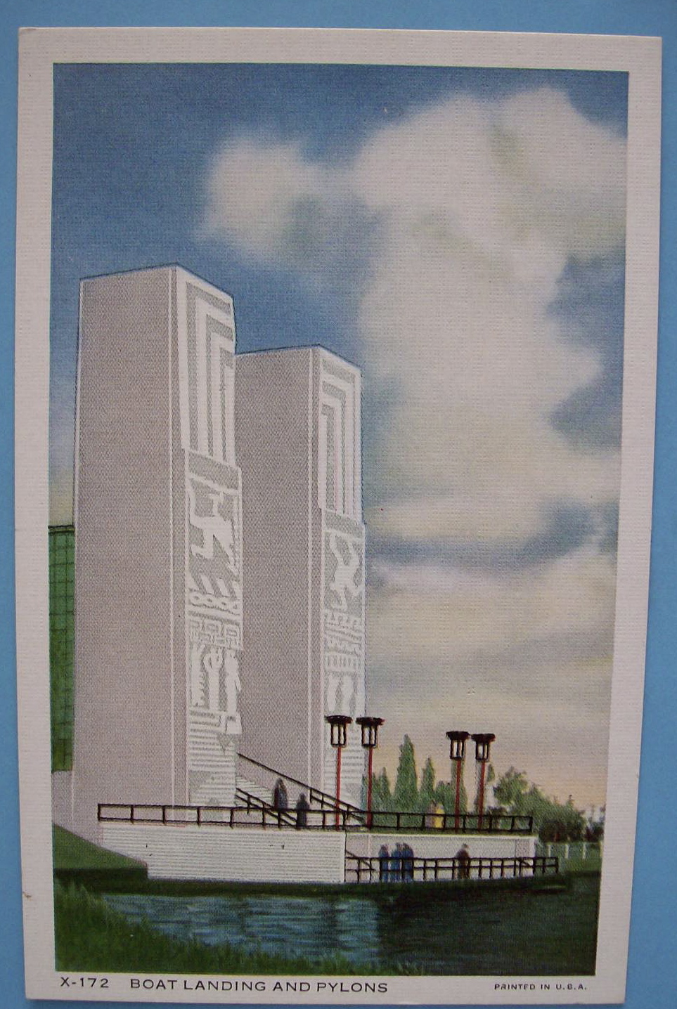 1933 Century Of Progress Boat Landing & Pylons Postcard