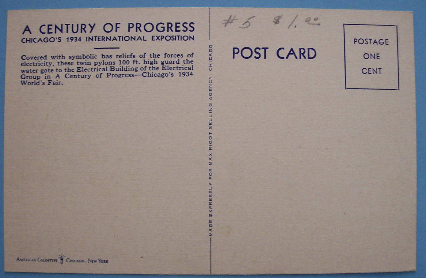 1933 Century Of Progress Boat Landing & Pylons Postcard