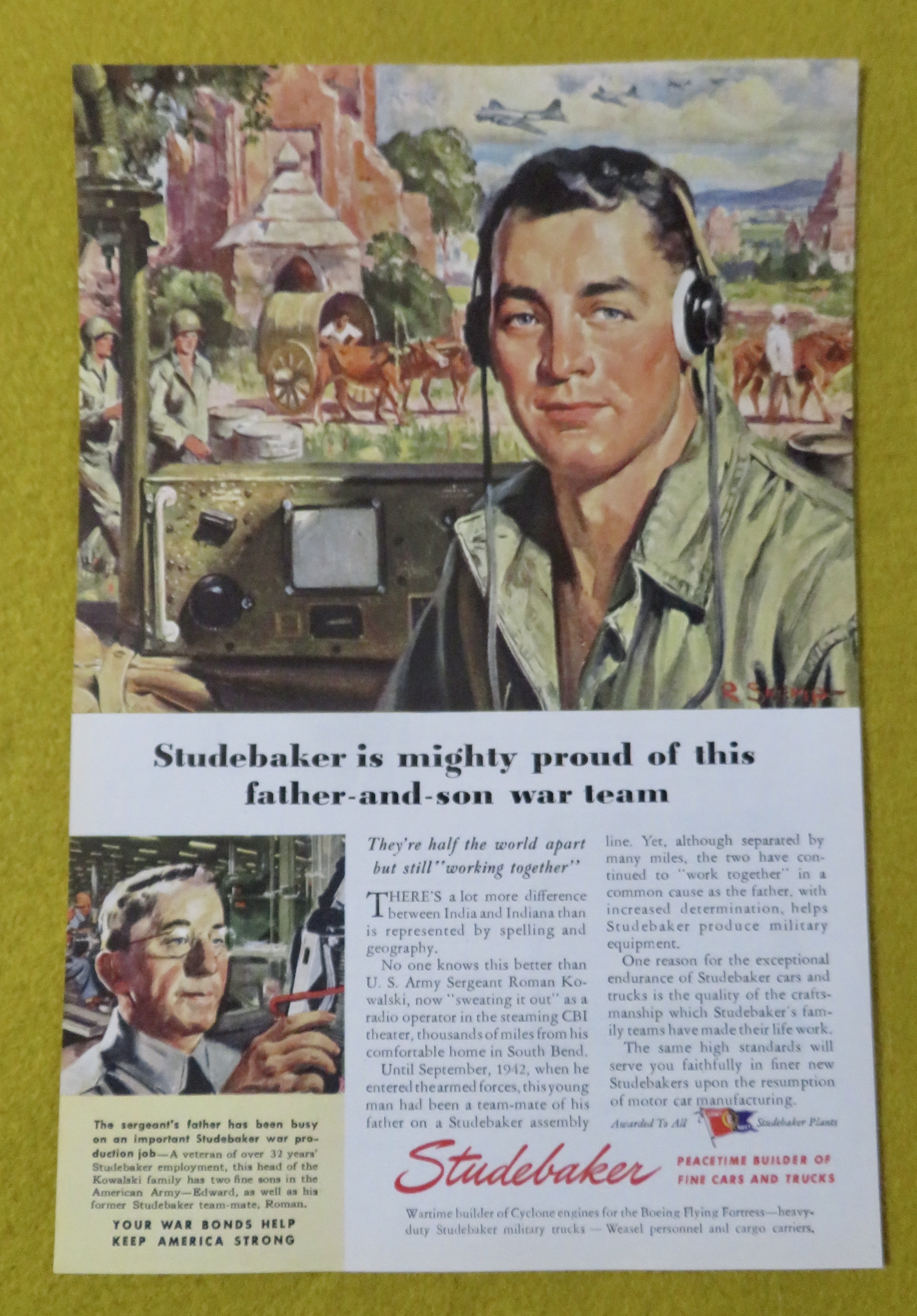 1945 Studebaker with Soldier On A Radio