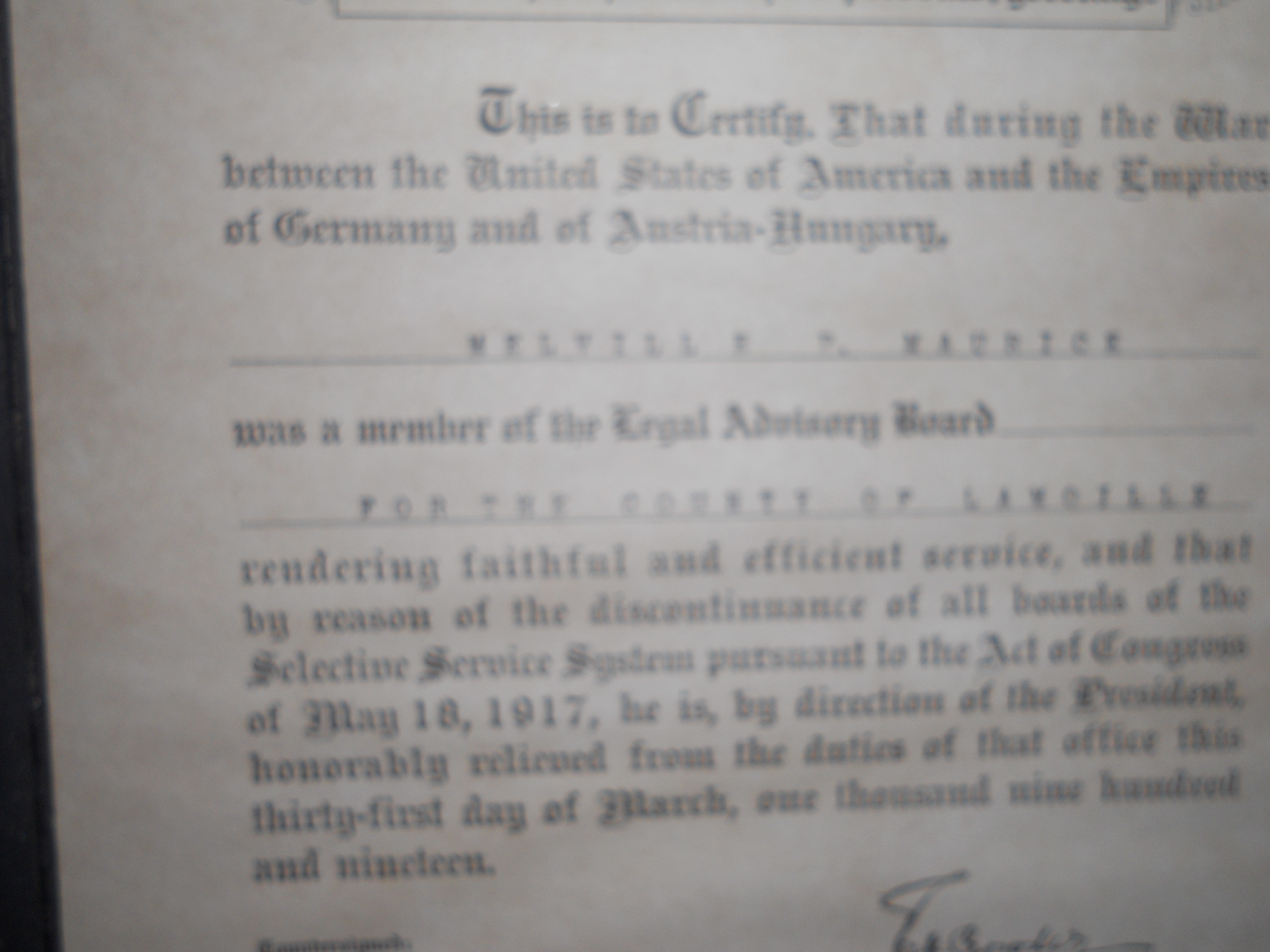 War Department Certificate 1919