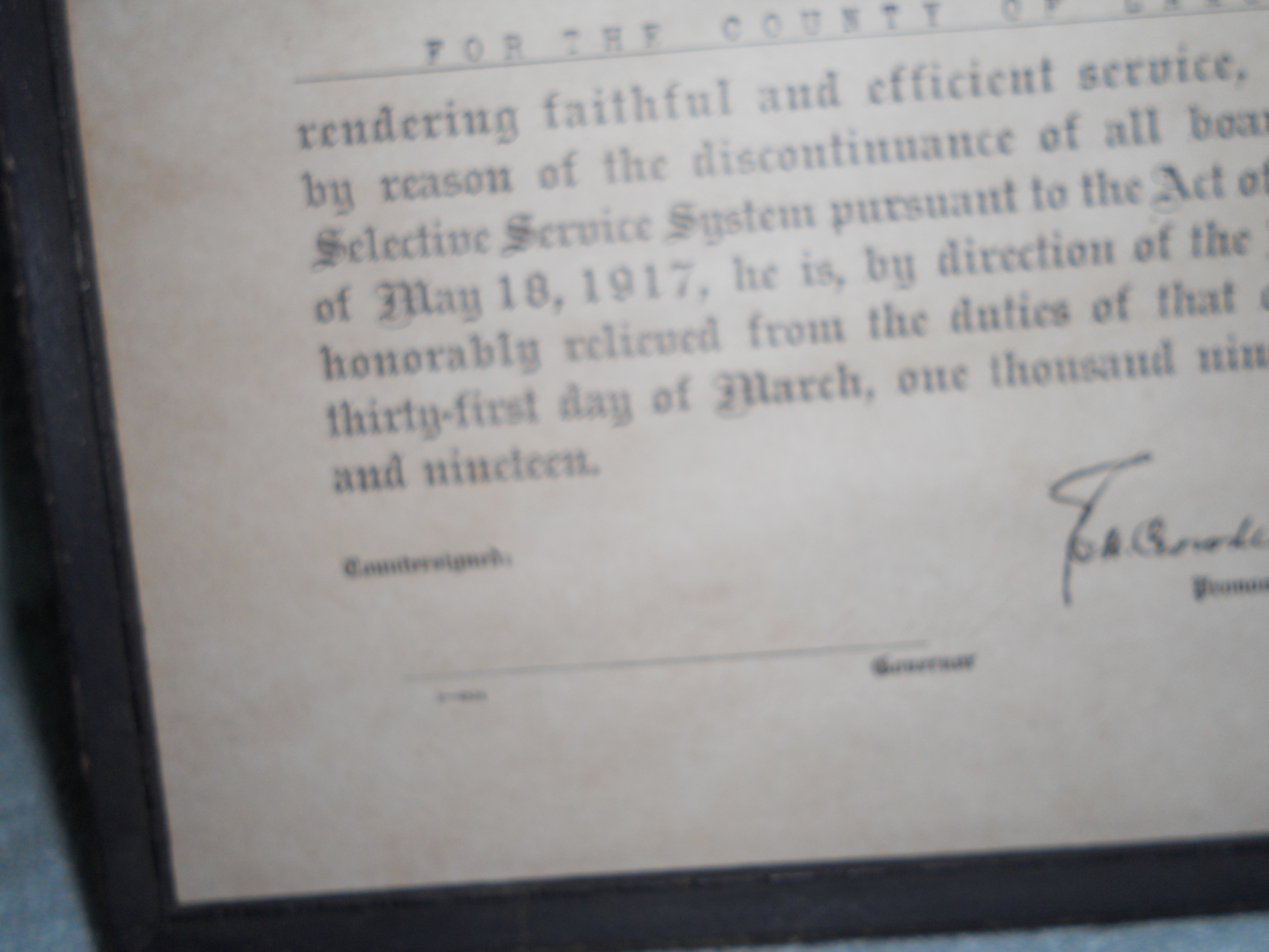 War Department Certificate 1919