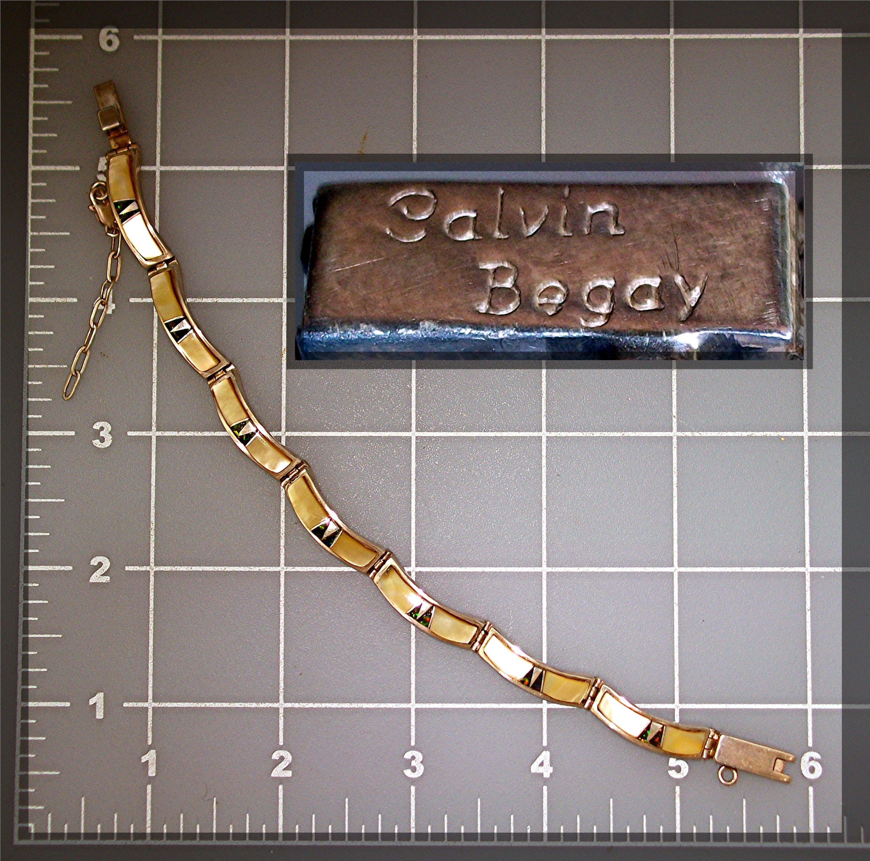 CALVIN BEGAY Opal Mother Pearl Sterling Silver Bracelet