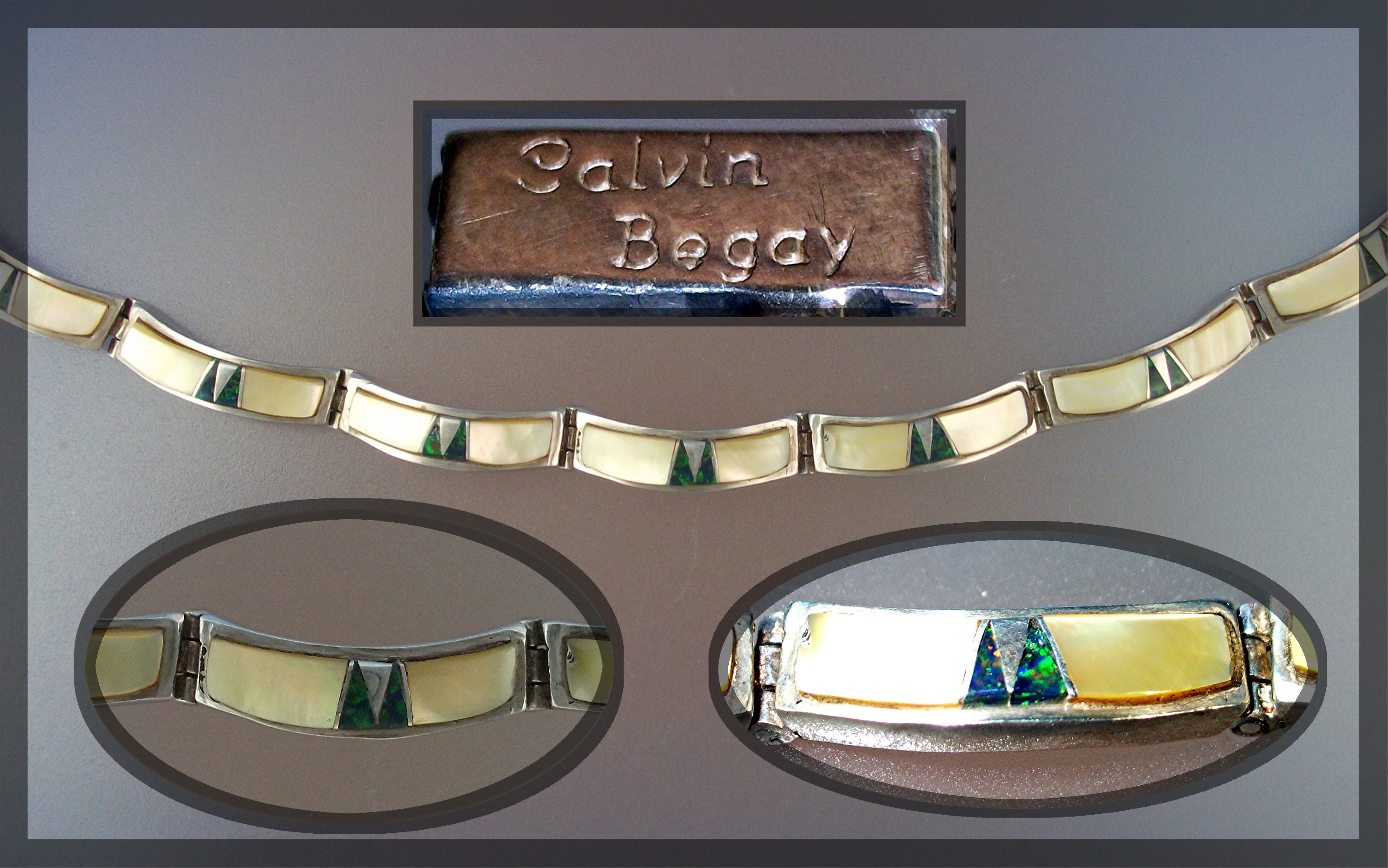 CALVIN BEGAY Opal Mother Pearl Sterling Silver Bracelet