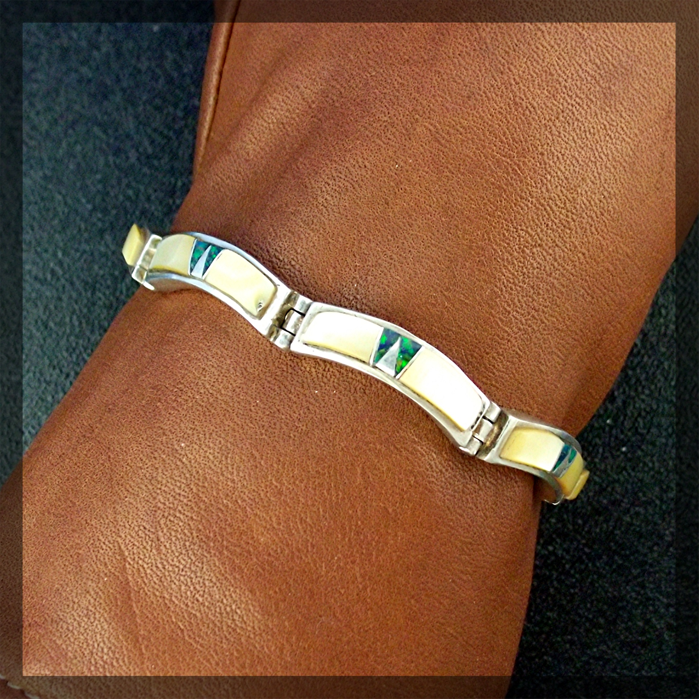 CALVIN BEGAY Opal Mother Pearl Sterling Silver Bracelet
