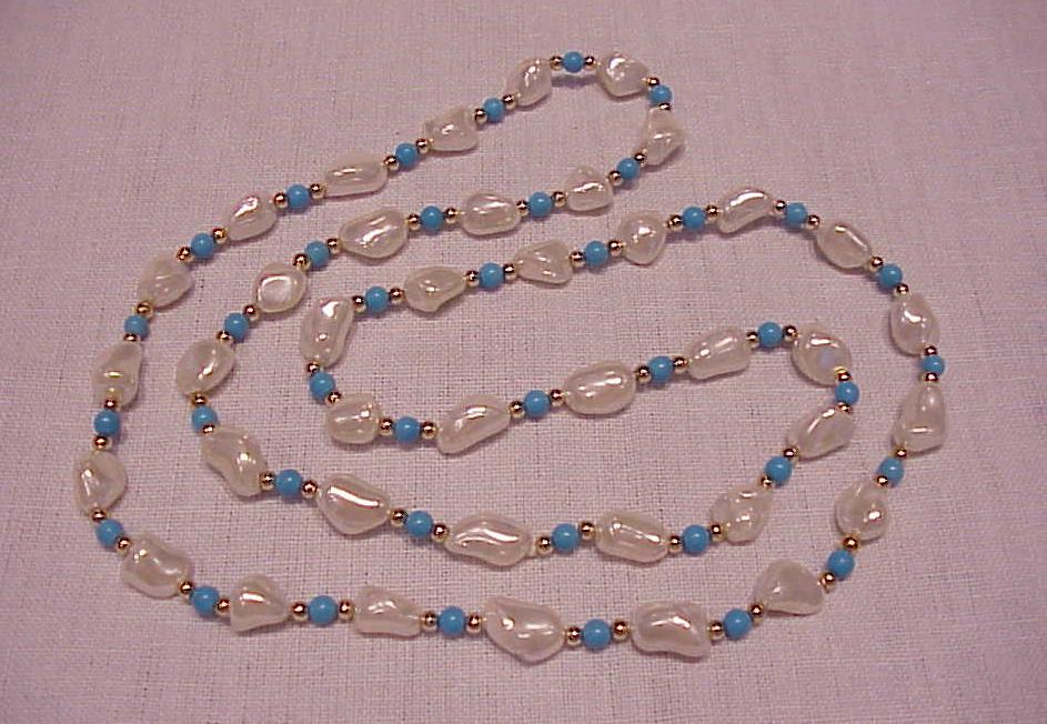Baroque Pearl, Turquoise And Gold Bead Necklace