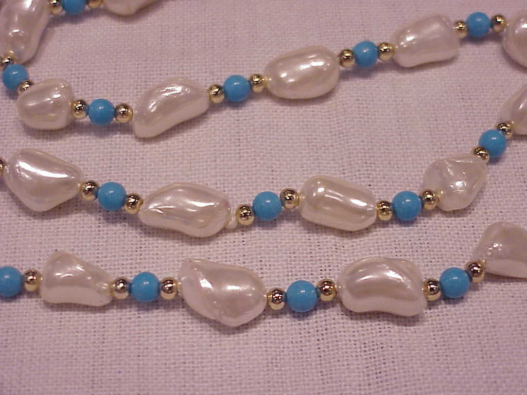Baroque Pearl, Turquoise And Gold Bead Necklace