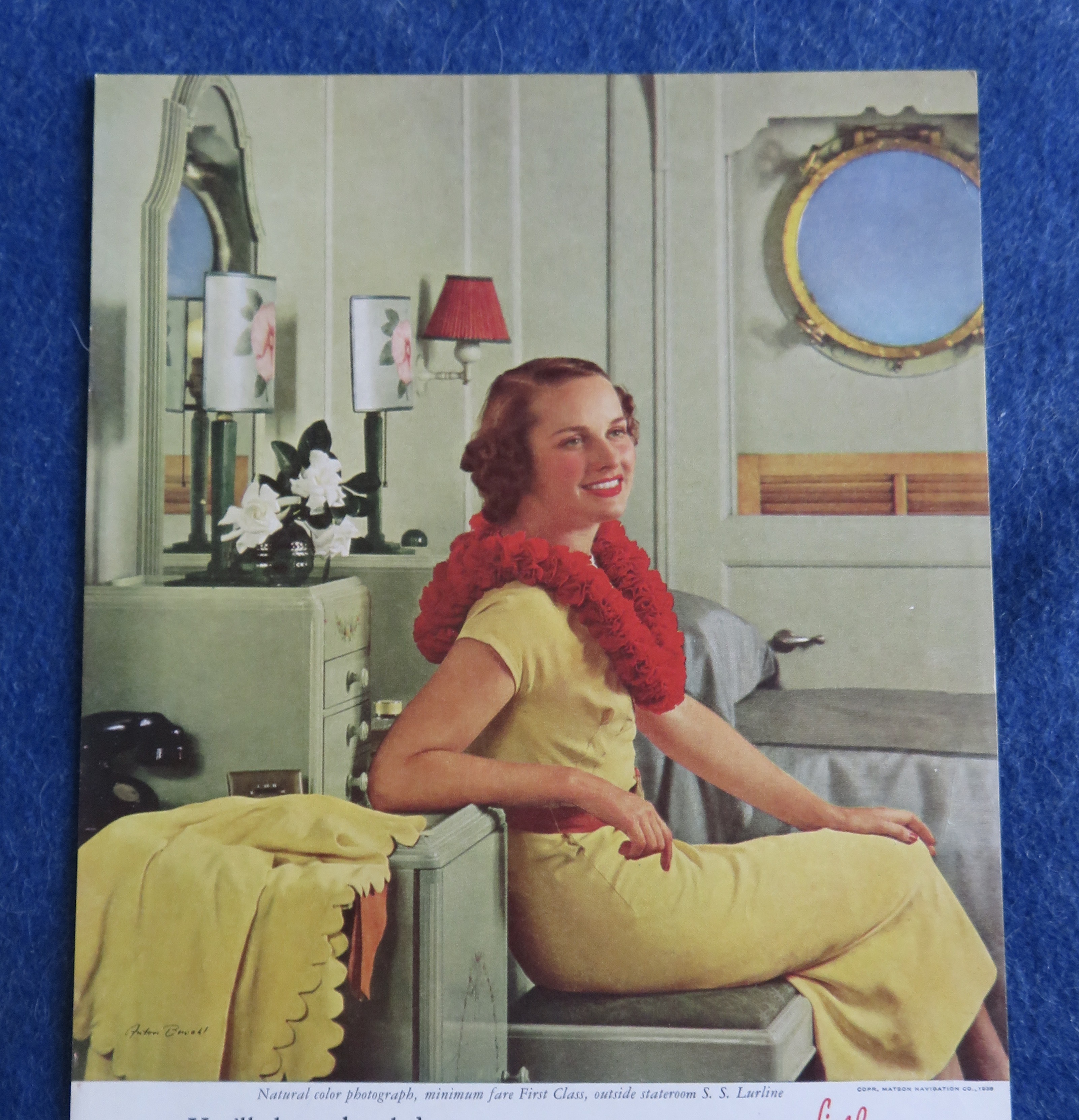 1938 Matson Line To Hawaii with Woman Sitting on Ship