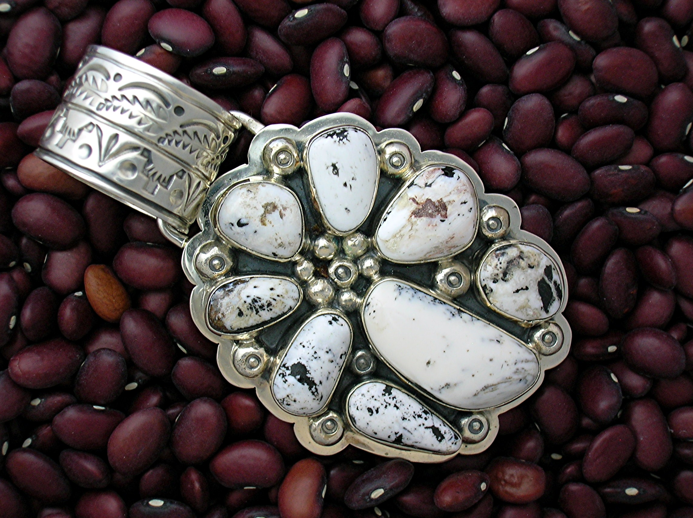 Navajo White Buffalo Sterling Silver Pendant G. Secater