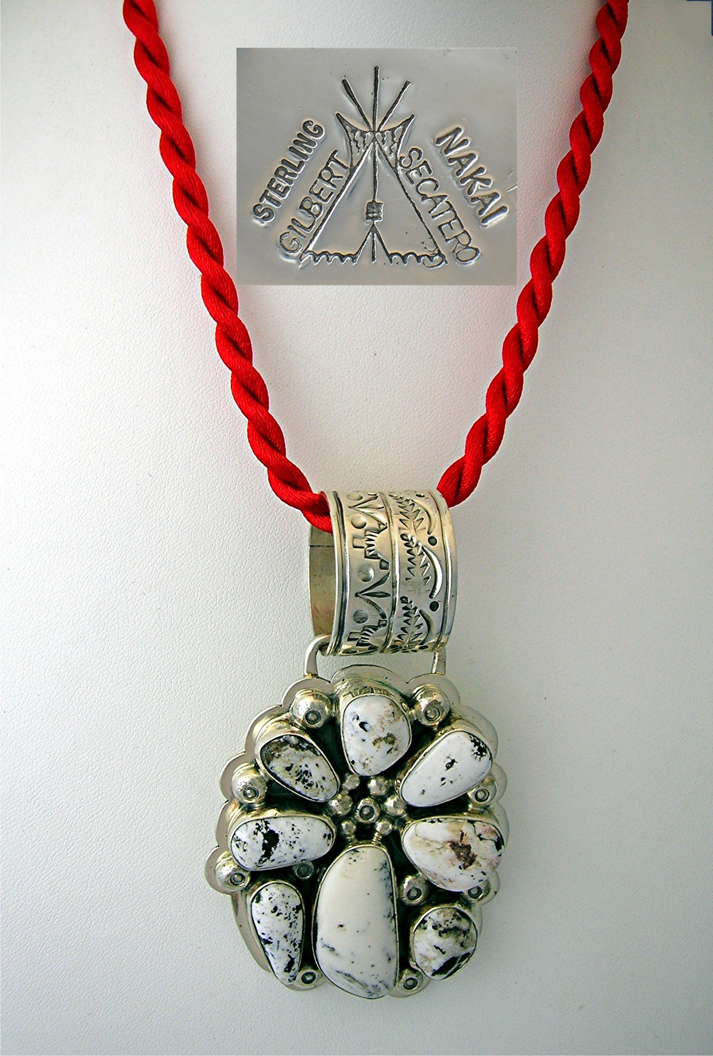 Navajo White Buffalo Sterling Silver Pendant G. Secater