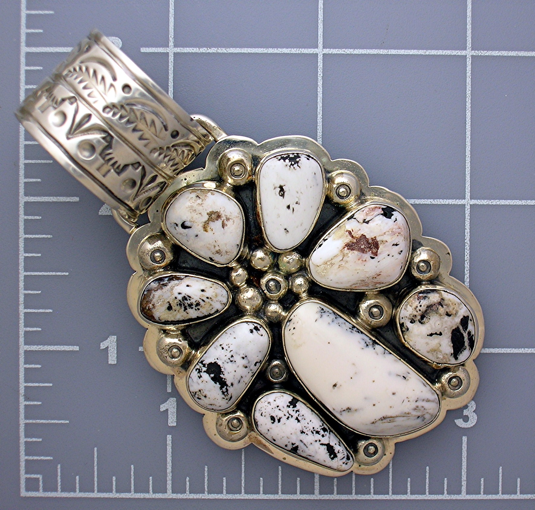 Navajo White Buffalo Sterling Silver Pendant G. Secater