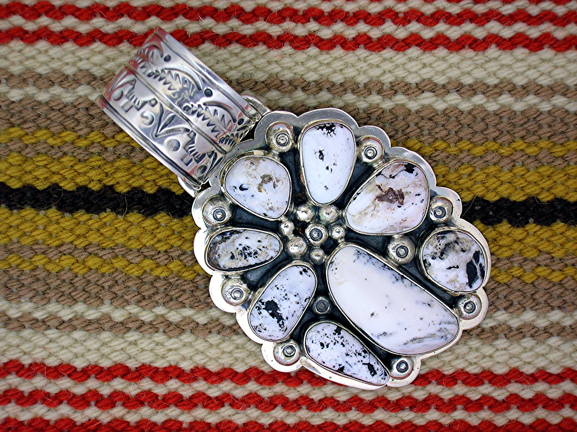 Navajo White Buffalo Sterling Silver Pendant G. Secater