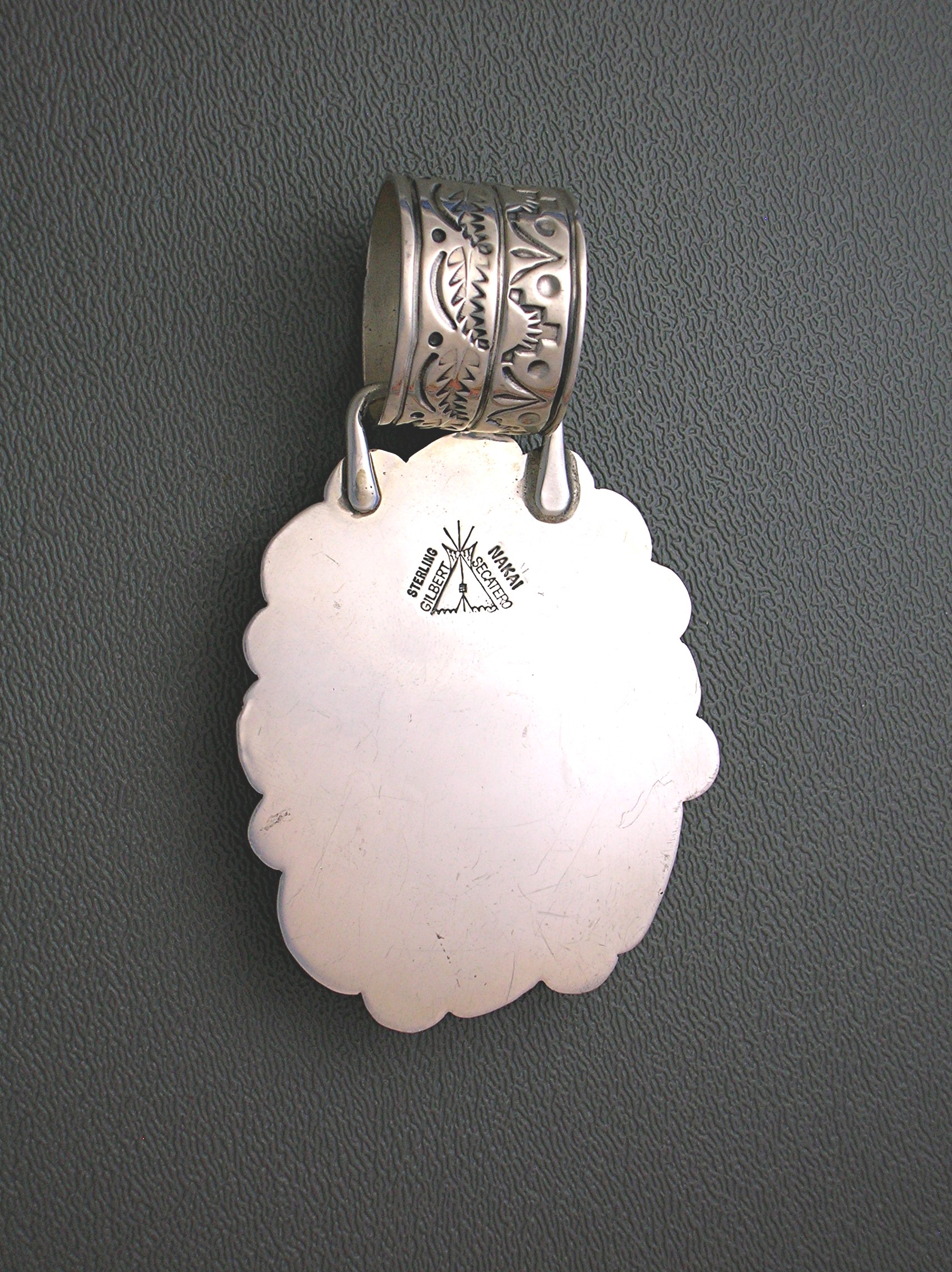 Navajo White Buffalo Sterling Silver Pendant G. Secater