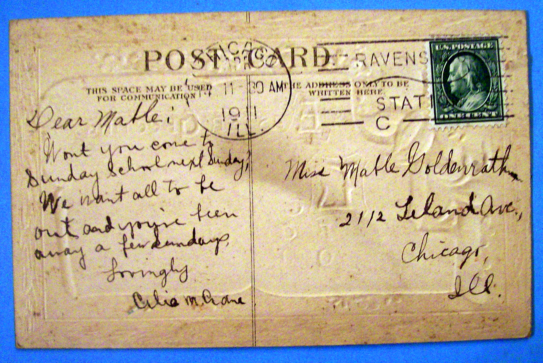 Easter Greetings Postcard with Written Note