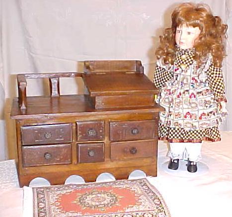 Folk Art Desk Miniature Wood Primitive Large Doll Size