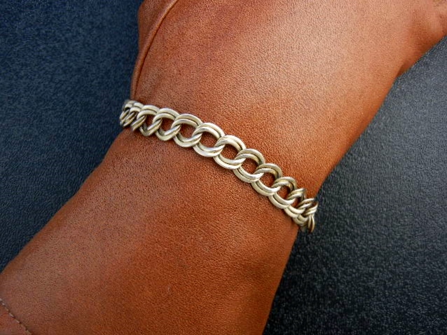 14K Gold Double Link Bracelet 7 1/2 Inches
