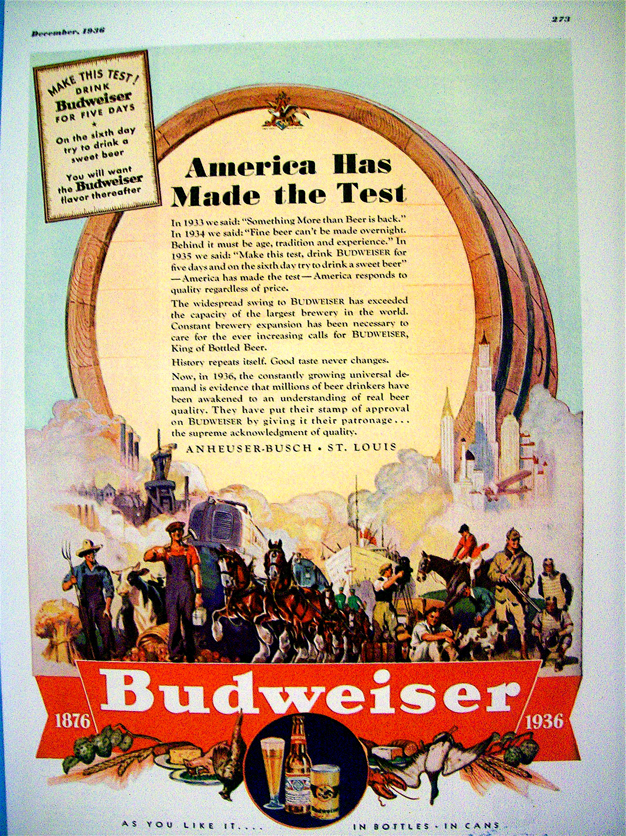 1936 Budweiser Beer with Variety Of People