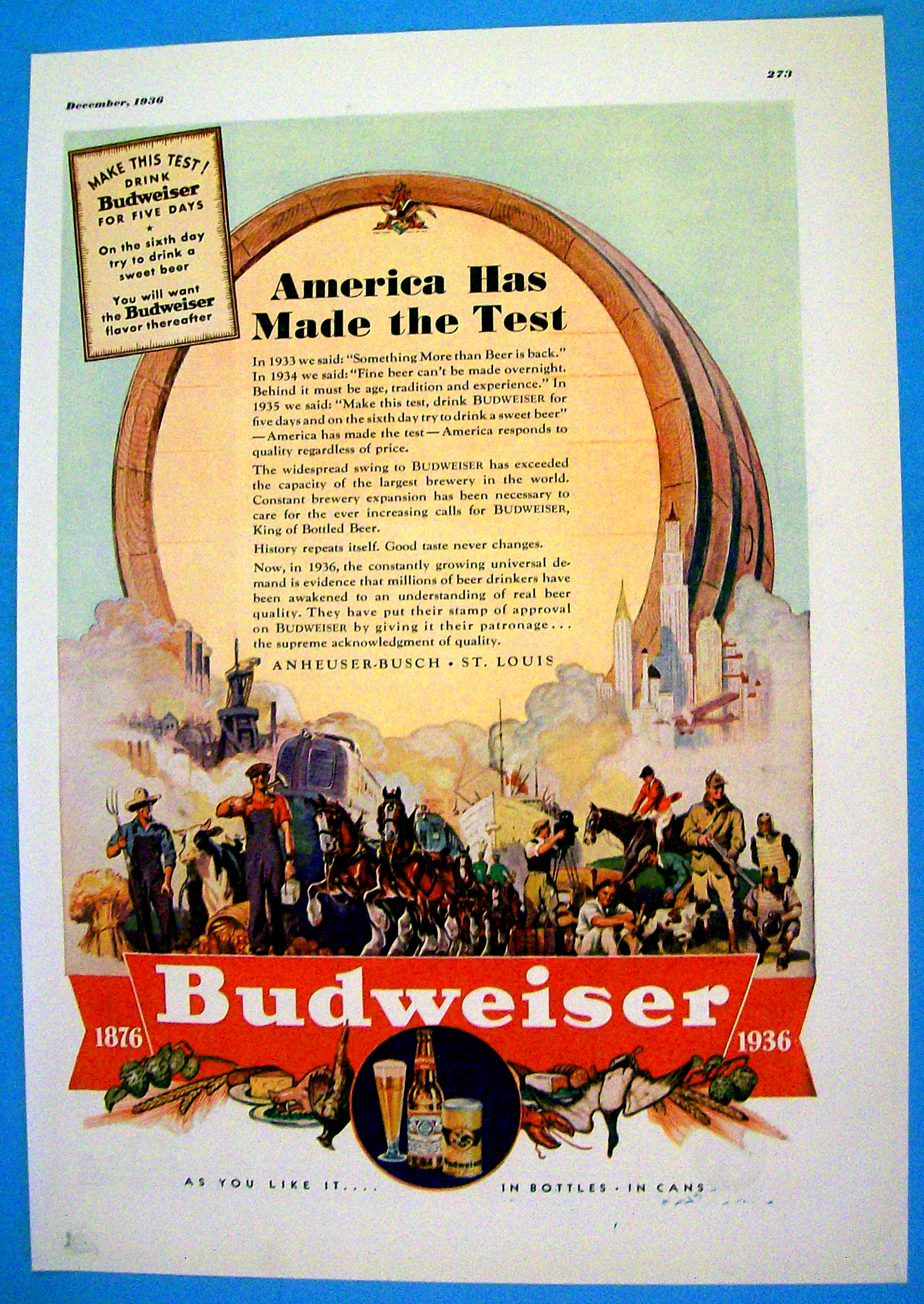 1936 Budweiser Beer with Variety Of People