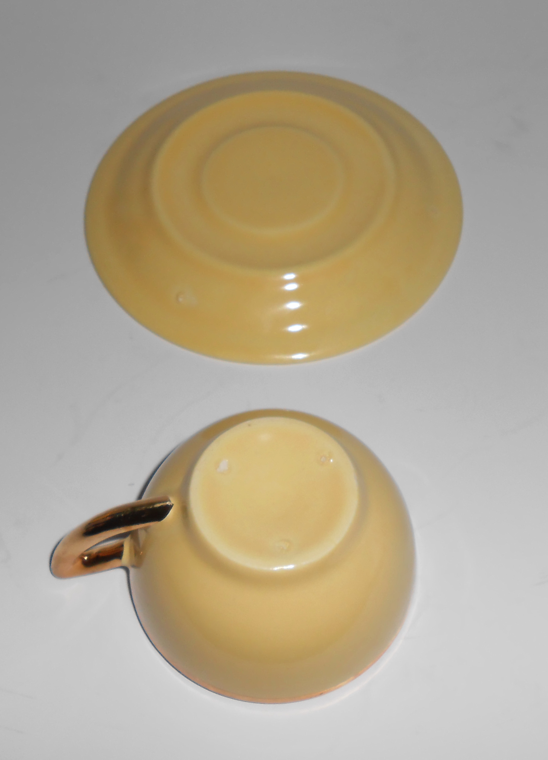 Santa Anita Pottery Yellow W/Gold Demi Cup/Saucer! MINT