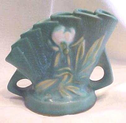 Roseville Frog Peony 47-4 Ca 1940's Blue Green