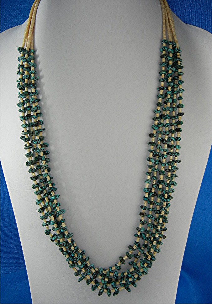 Necklace 5 Strand Turquoise Melon Shell Heishi USA