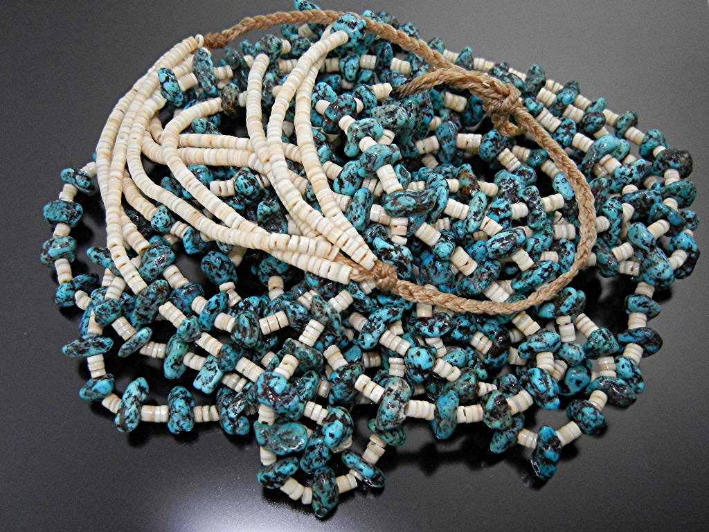 Necklace 5 Strand Turquoise Melon Shell Heishi USA
