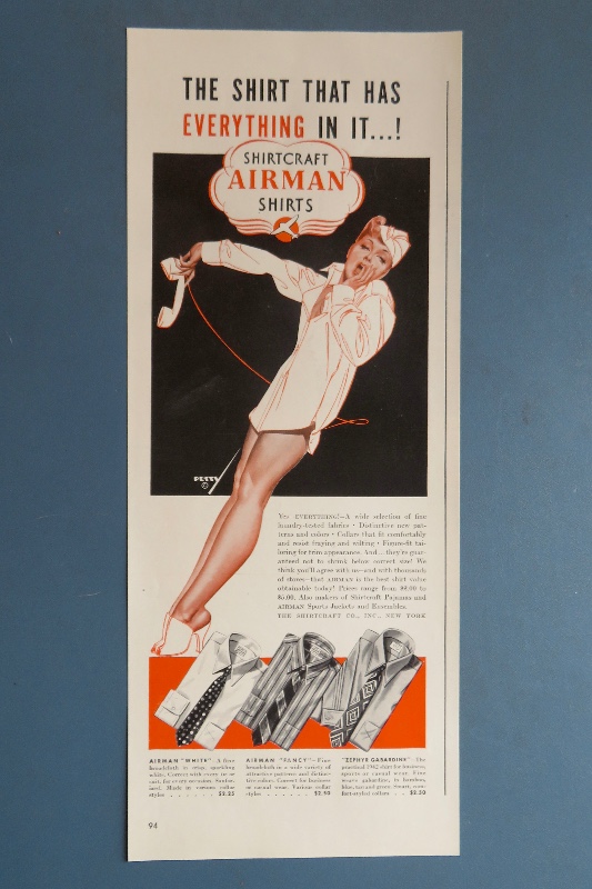1942 Airman Shirts With Sexy Pin Up Petty Girl Wearing Shirt By George Petty