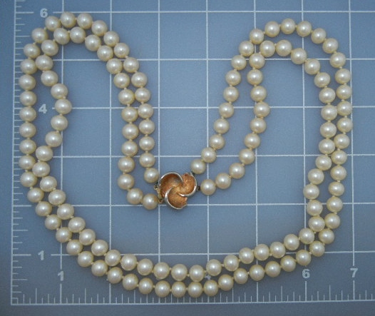 Pearl Necklace 2 Rows Goldtone Clasp